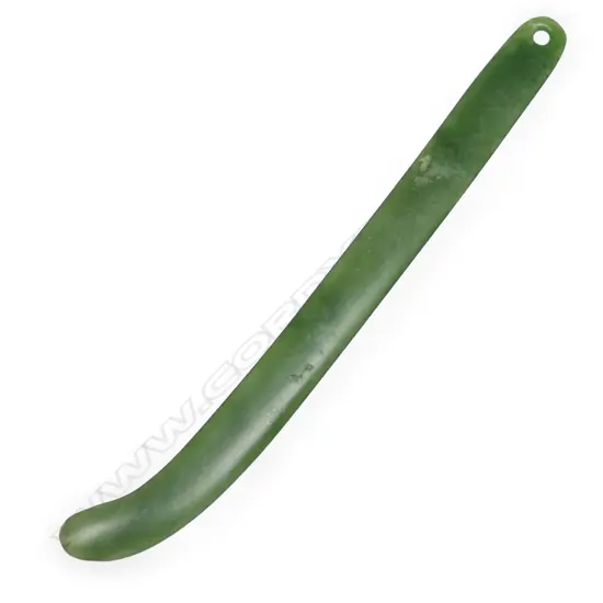 An old Māori pounamu long kapeu ear pendant,